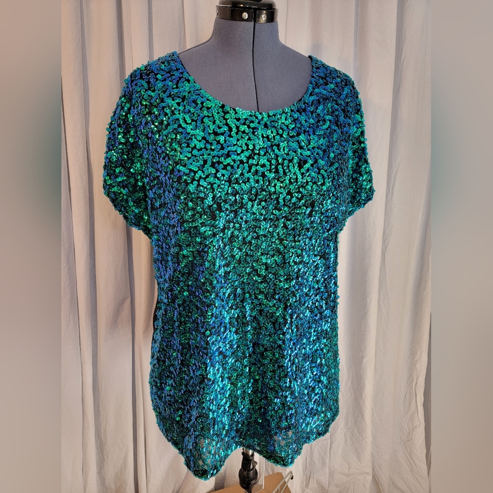 Sequin Green and Blue Women's Top